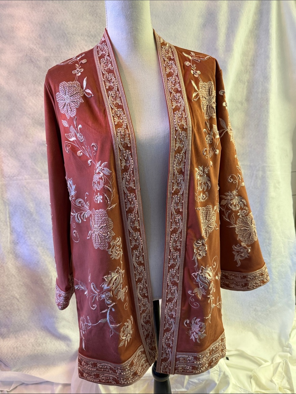 Soft Surroundings Rust Embroidered Open-Front Kimono Jacket PM/ NWT